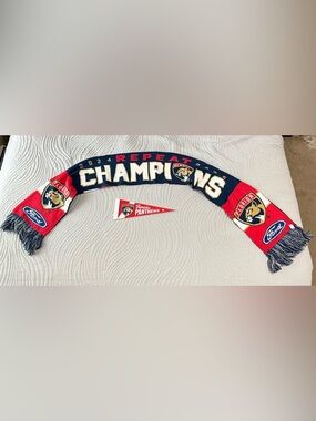 Florida Panthers 2024 & 2025 Repeat Champions Adult Scarf Ford w/Mini Pennant
